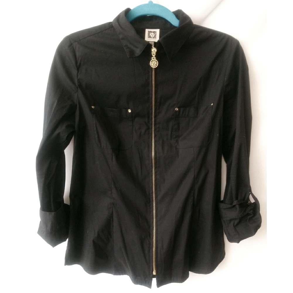 Anne Klein front zip up shirt Size S